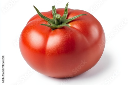 A red tomato with a stem on top