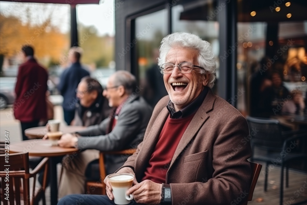 Portrait of happy senior man with cup of coffee in outdoor cafe Portrait of happy senior man with cup of coffee in outdoor cafe