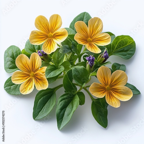 Creeping Jenny: Small Yellow Plant with Rounded Petals on White Background photo