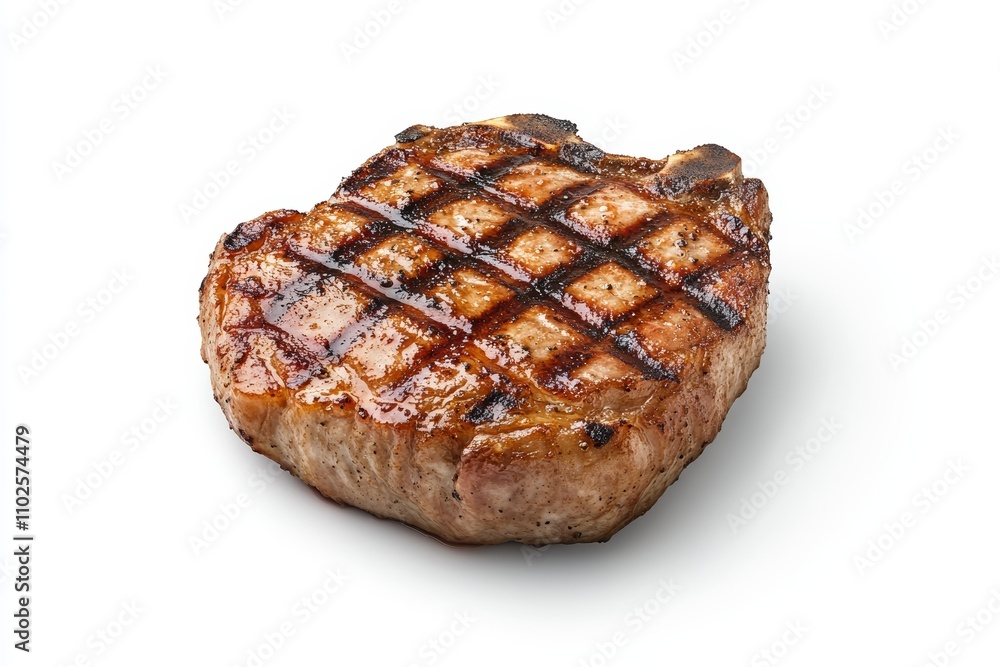 A piece of meat is grilled and has a lot of seasoning on it A piece of meat is grilled and has a lot of seasoning on it
