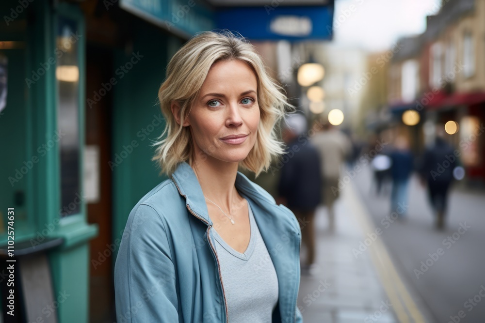 Portrait of a beautiful mature woman standing in a city street. Portrait of a beautiful mature woman standing in a city street.