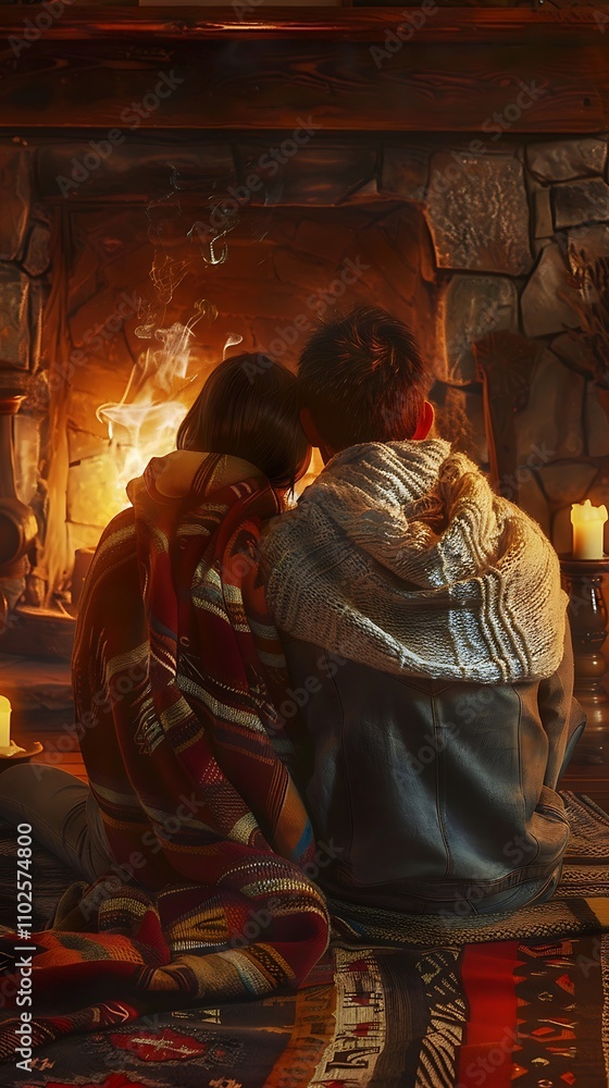 Obraz premium Cozy Couple by the Fireplace
