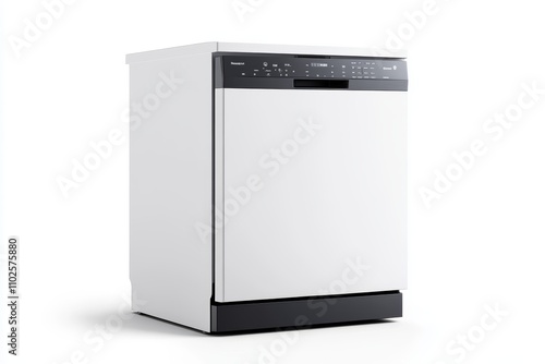 A white dishwasher with a black base