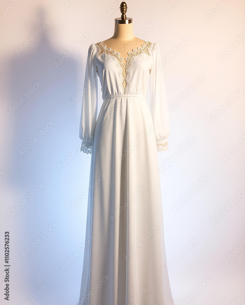 white evening dress on a mannequin white evening dress on a mannequin
