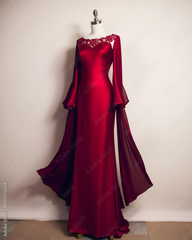 red evening dress on a mannequin red evening dress on a mannequin