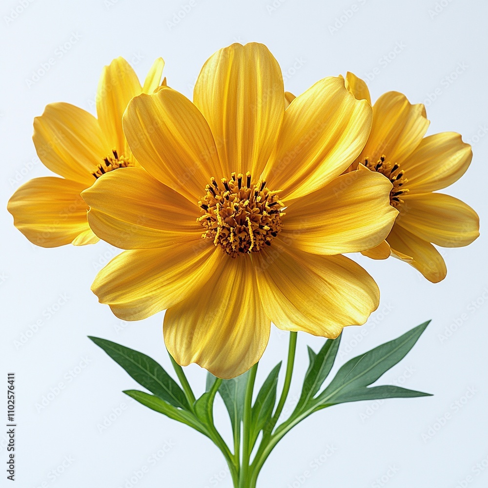 Fototapeta premium Yellow Coreopsis Flower with Daisy-Like Petals Against White Background