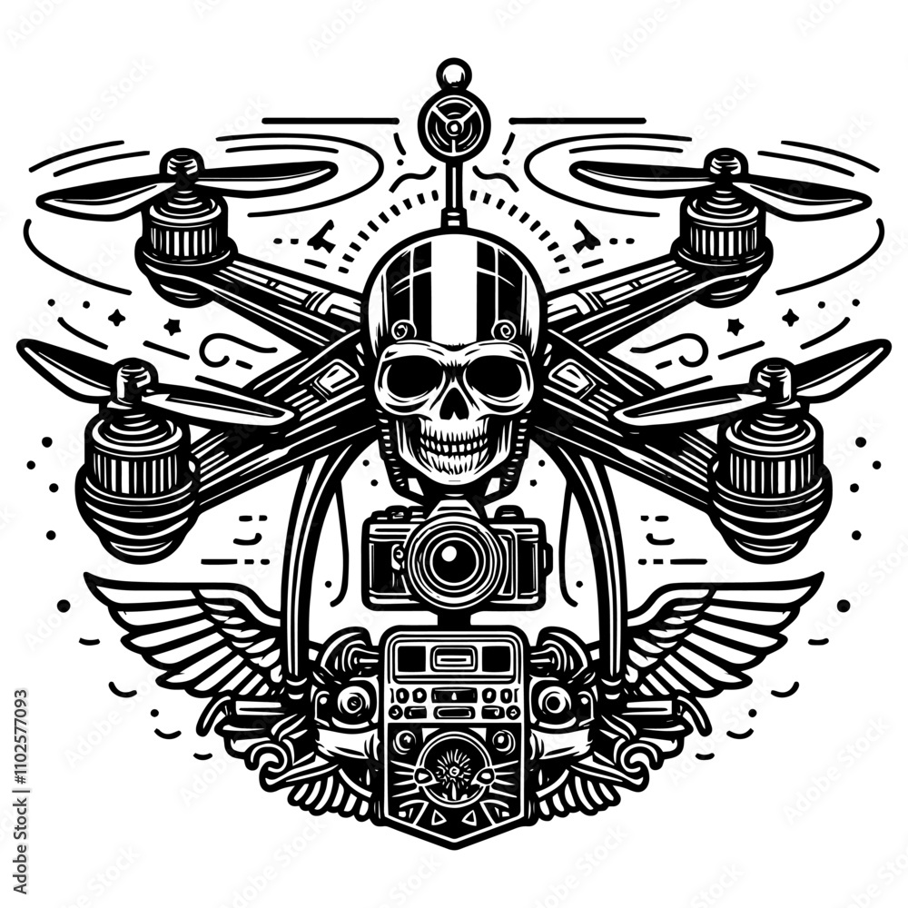 Outline illustration of quadcopters, generative ai. Outline illustration of quadcopters, generative ai.