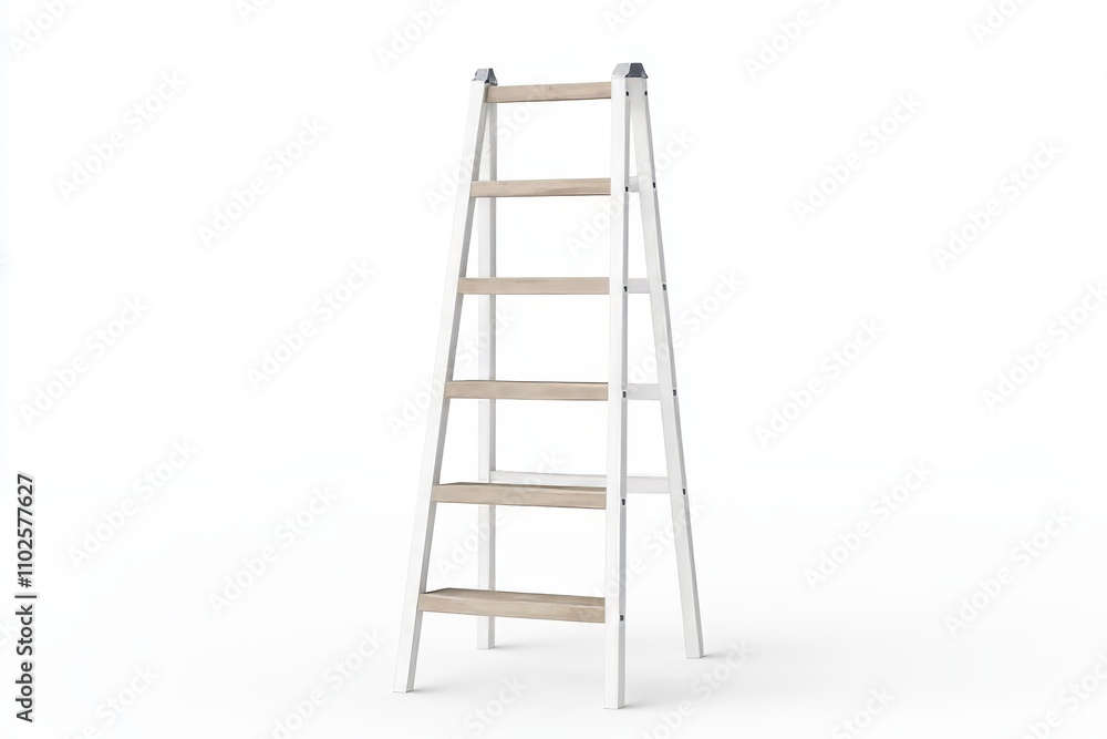 A white ladder with wooden steps A white ladder with wooden steps