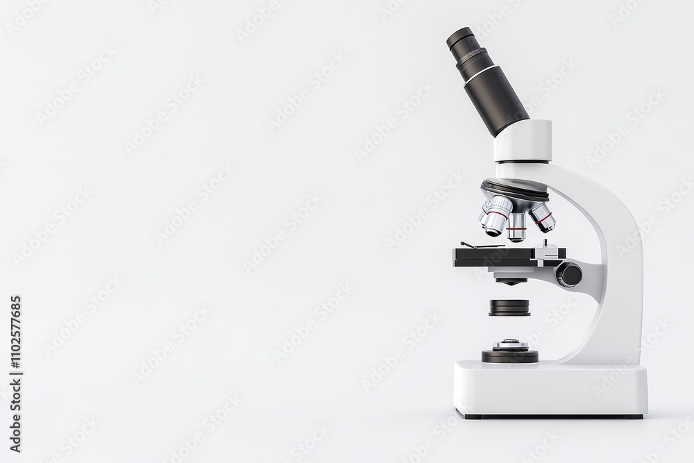 A microscope is on a white background A microscope is on a white background