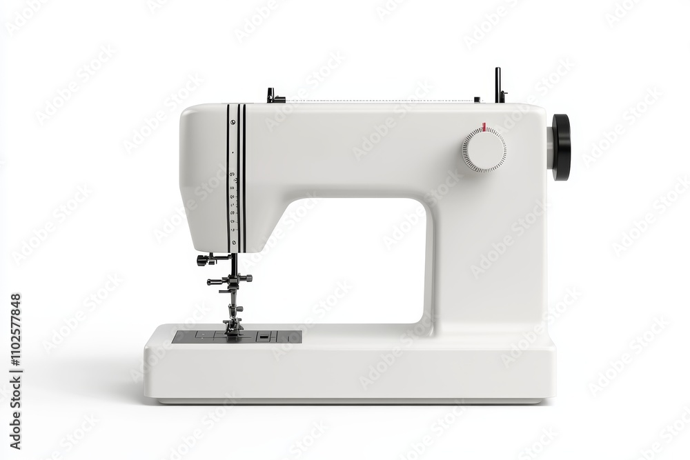 A white sewing machine with a black button A white sewing machine with a black button