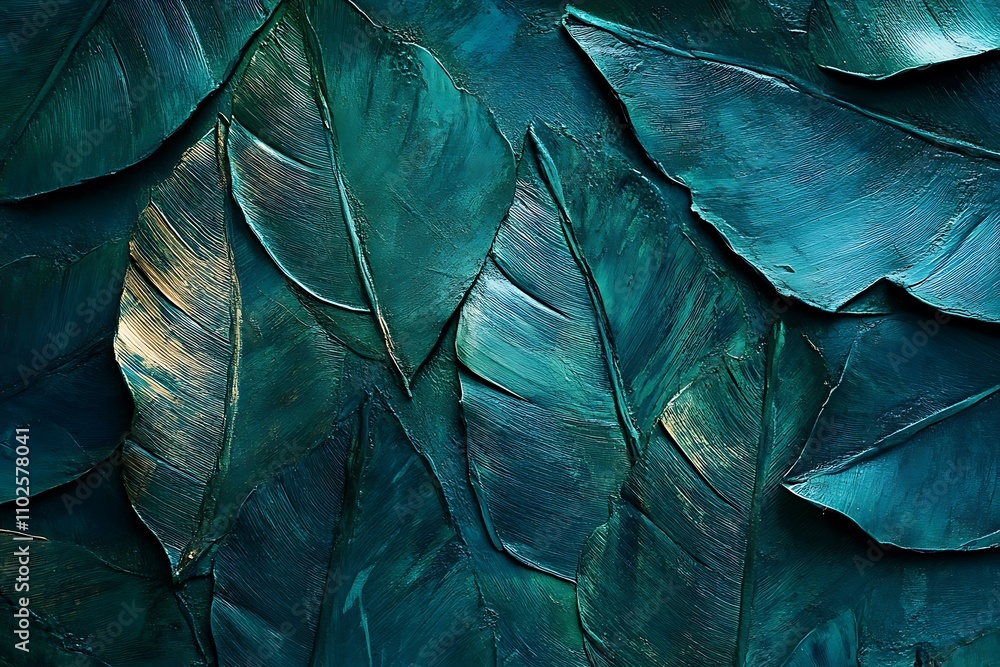 Teal and Gold Leaf Painting Texture Teal and Gold Leaf Painting Texture