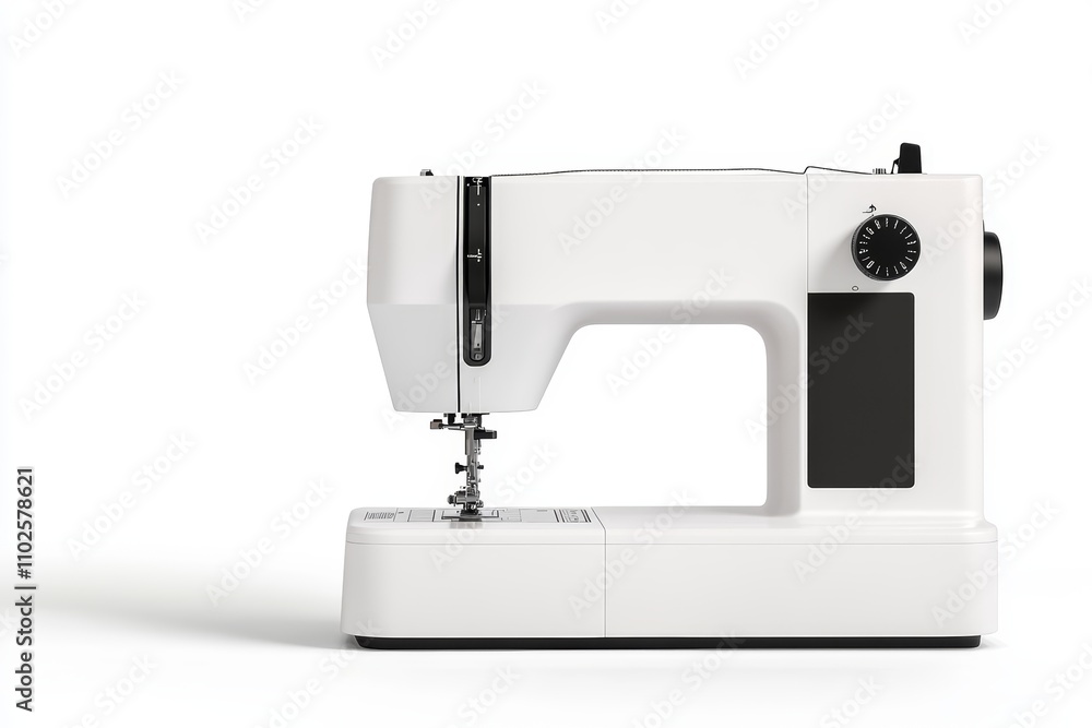 A white sewing machine with a black face A white sewing machine with a black face