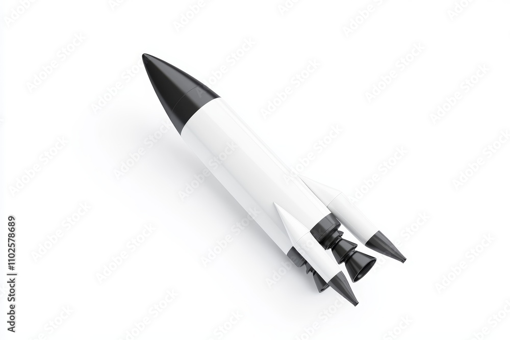 A white and black rocket is on a white background A white and black rocket is on a white background
