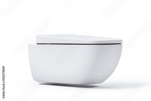 A white toilet with a lid is shown on a white background