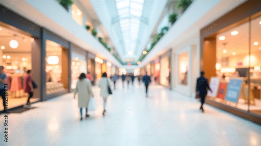 light blurred background of a shopping center with silhouettes of people rushing to shop light blurred background of a shopping center with silhouettes of people rushing to shop