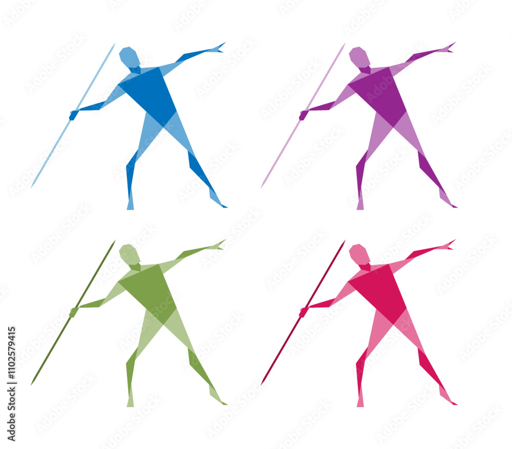 Javelin thrower silhouette. Geometric art graphic. Man figure posing with spear. Vector illustration image. Javelin thrower silhouette. Geometric art graphic. Man figure posing with spear. Vector illustration image.