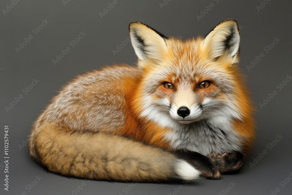 Resting Red Fox, Elegant Dark Studio Background Resting Red Fox, Elegant Dark Studio Background