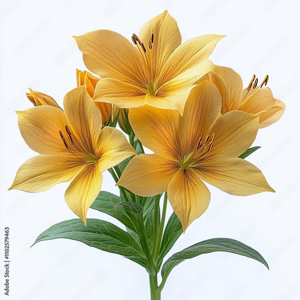 Bright Yellow Spiderwort with Triangular Petals on White Background Bright Yellow Spiderwort with Triangular Petals on White Background