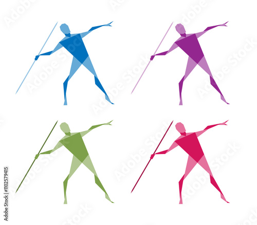 Javelin thrower silhouette. Geometric art graphic. Man figure posing with spear. Vector illustration image.