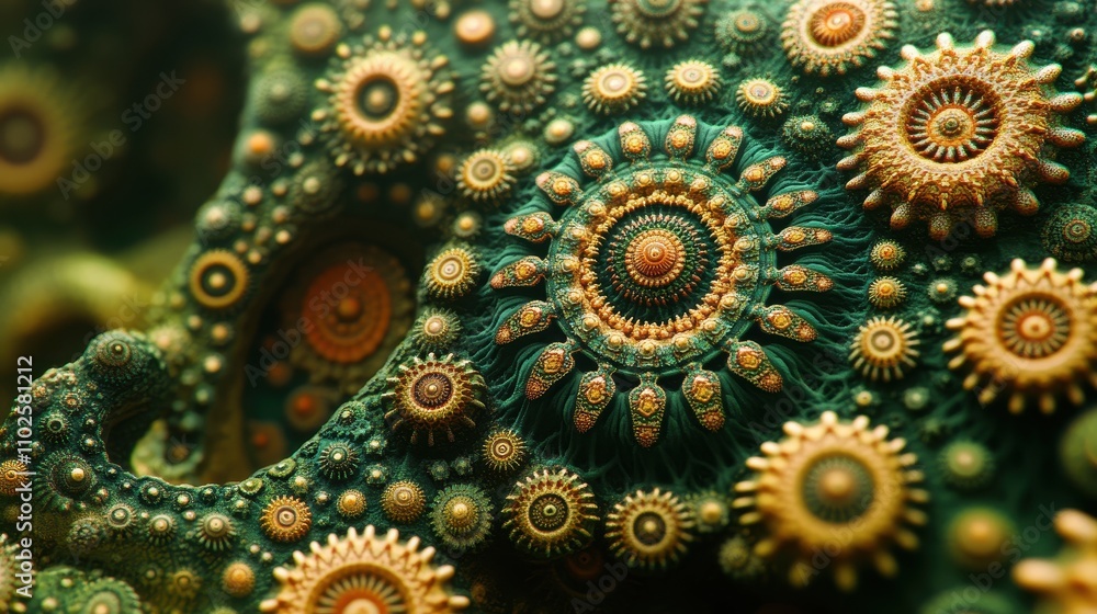 Intricate Golden Gears on a Deep Green Surface Intricate Golden Gears on a Deep Green Surface