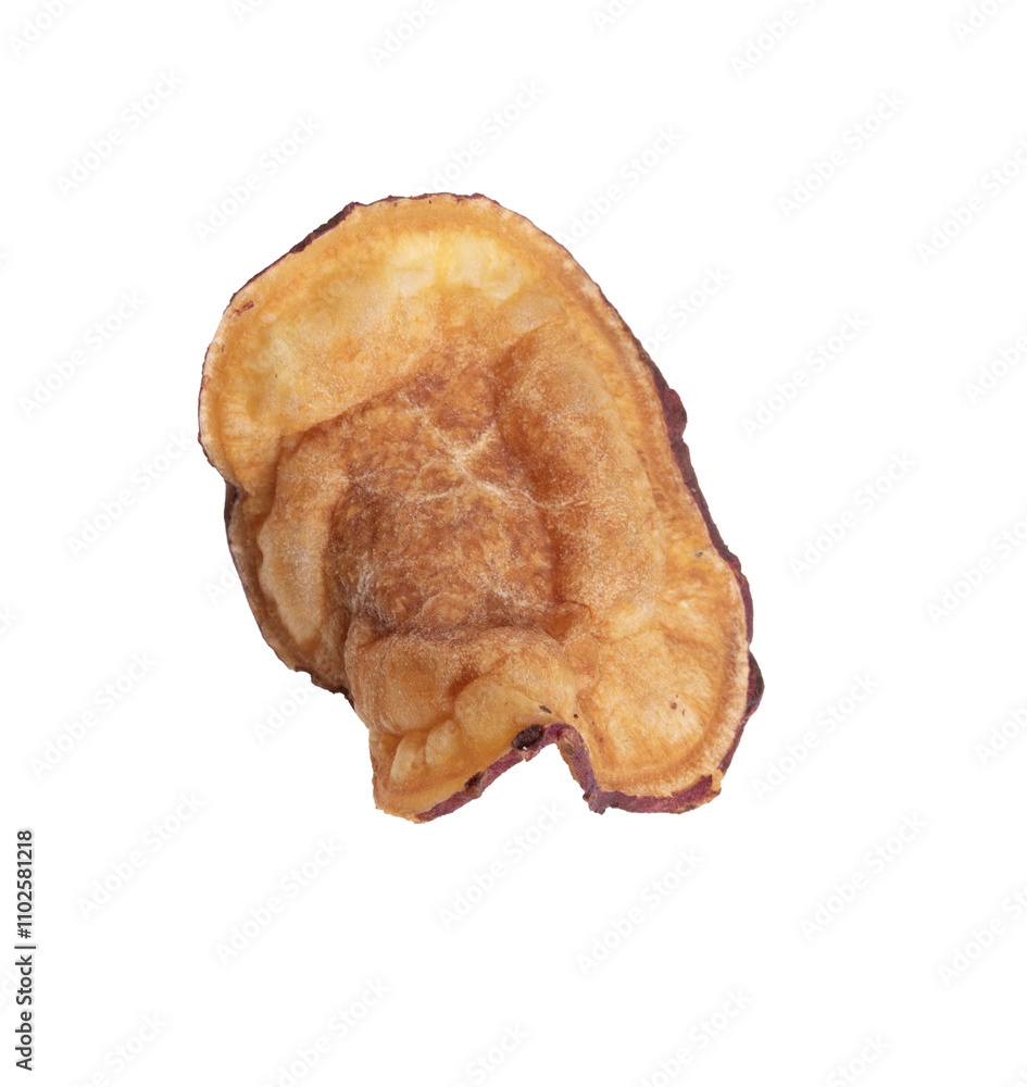 one thin sweet potato fries crispy dried chips isolated top view one thin sweet potato fries crispy dried chips isolated top view