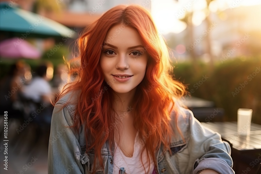 Portrait of a beautiful young redhead woman sitting in a cafe Portrait of a beautiful young redhead woman sitting in a cafe
