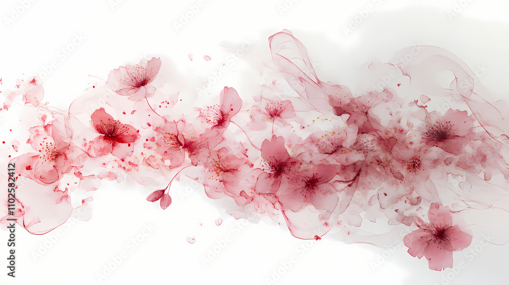 Sakura petals in ink, delicate pink petals cascading gracefully against a pristine white backdrop, evoking tranquility and the ephemeral beauty of spring. Ephemeral. Illustration Sakura petals in ink, delicate pink petals cascading gracefully against a pristine white backdrop, evoking tranquility and the ephemeral beauty of spring. Ephemeral. Illustration