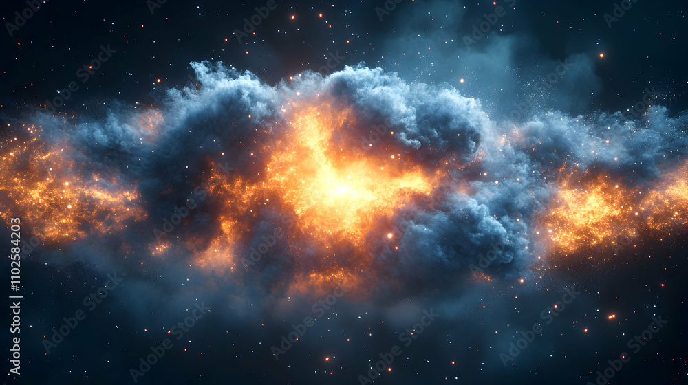 Cosmic Firestorm, Abstract Nebula Illustration with Fiery Clouds and Glowing Embers in Deep Space Cosmic Firestorm, Abstract Nebula Illustration with Fiery Clouds and Glowing Embers in Deep Space