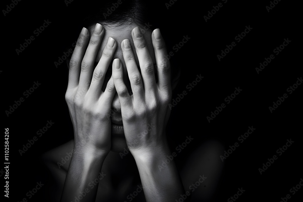 Fototapeta premium Woman covering her face with her hands
