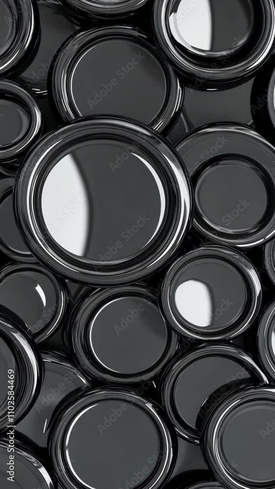 Reflections and textures of clustered black circular objects showcasing design and depth Reflections and textures of clustered black circular objects showcasing design and depth