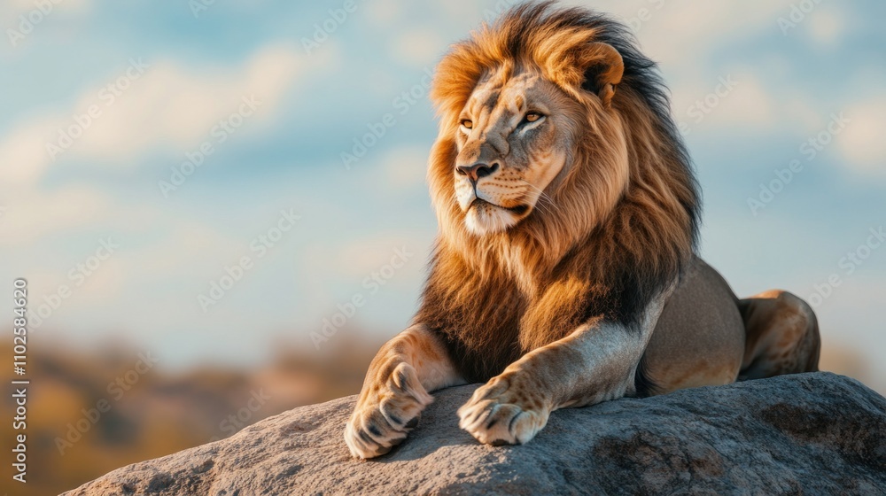 Obraz premium A Majestic Lion Resting on a Rock