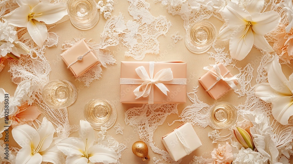 Elegant Wedding Gift Boxes with Lilies and Lace Elegant Wedding Gift Boxes with Lilies and Lace