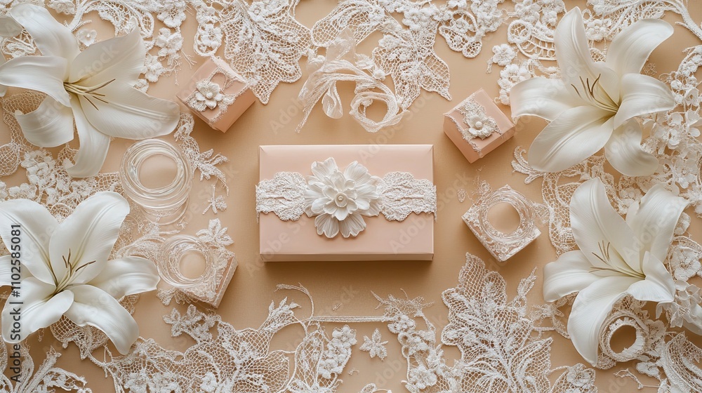 Elegant Wedding Gift Boxes Decorated with Lace and Lilies Elegant Wedding Gift Boxes Decorated with Lace and Lilies