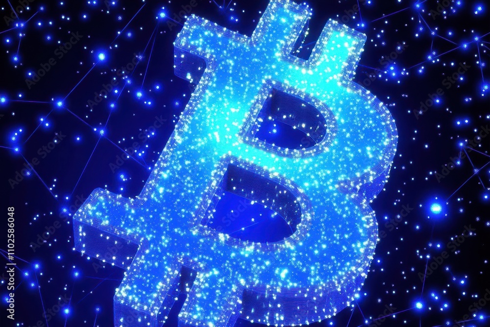 A glowing blue Bitcoin symbol set against a starry background, representing cryptocurrency and technology. A glowing blue Bitcoin symbol set against a starry background, representing cryptocurrency and technology.