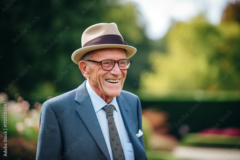 Portrait of a smiling senior man in a suit and hat outdoors Portrait of a smiling senior man in a suit and hat outdoors