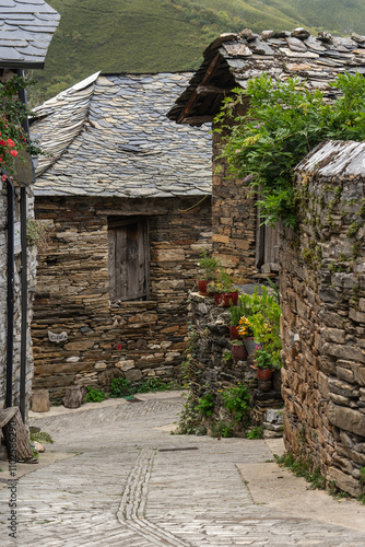 Old town of village of Peñalba de Santiago with typical architecture in the Silence Valley in Leon province, Spain. photo