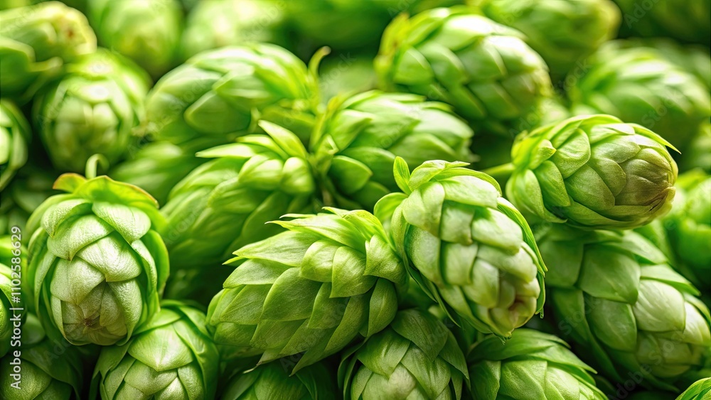 Fototapeta premium Close up background of fresh green beer hops, hops, beer, brewery, macro, ingredients, farming, agriculture, green, plant