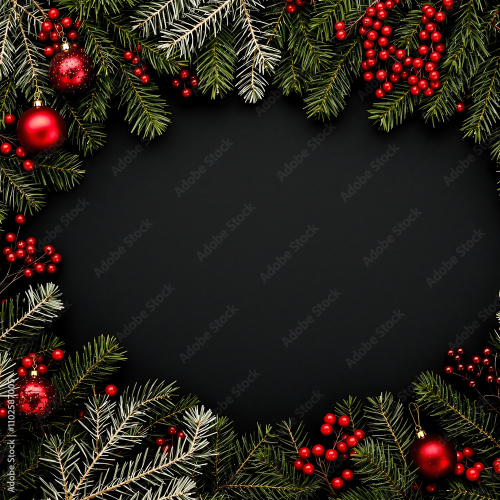 Christmas frame with fir branches, gold ornaments, and gift boxes tied with orange ribbons on a beige background. Perfect for holiday cards, invitations, or festive designs. Christmas frame with fir branches, gold ornaments, and gift boxes tied with orange ribbons on a beige background. Perfect for holiday cards, invitations, or festive designs.