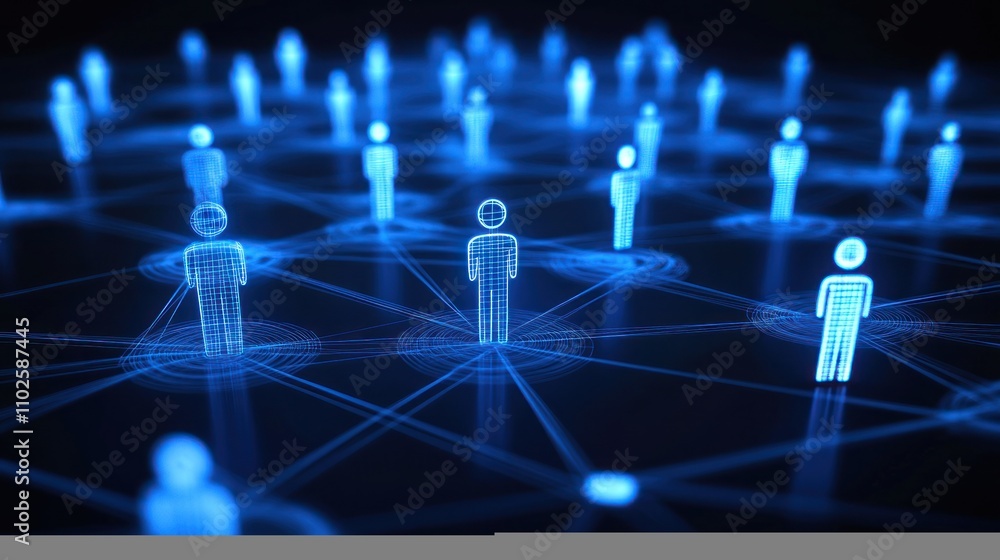A digital network of interconnected figures representing social connections. A digital network of interconnected figures representing social connections.