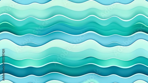 Abstract, soft waves in shades of blue and green, transitioning smoothly through gradients from top to bottom, evoking tranquility and movement.