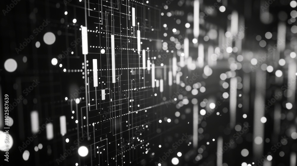 A monochrome abstract depiction of a high-tech digital network with complex data patterns and glowing elements. This AI generated image embodies futuristic technology and data-driven themes. A monochrome abstract depiction of a high-tech digital network with complex data patterns and glowing elements. This AI generated image embodies futuristic technology and data-driven themes.