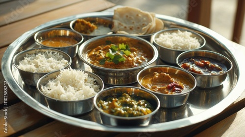 Delicious indian thali experience local restaurant food photography vibrant setting close-up shot