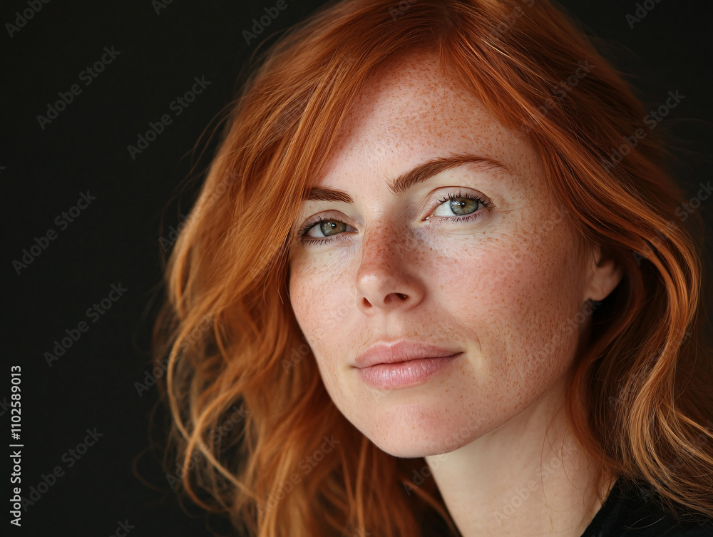 Elegant Portrait of a Woman with Red Hair and Freckles Elegant Portrait of a Woman with Red Hair and Freckles