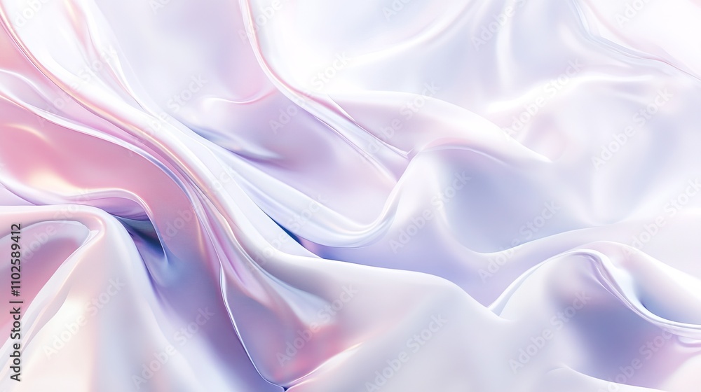 Fototapeta premium Flowing white silk fabric with pink and purple reflections creating elegant waves