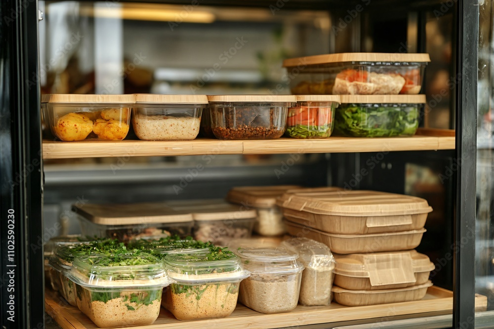 Freshly Prepared Meal Containers Displayed in a Modern Kitchen Freshly Prepared Meal Containers Displayed in a Modern Kitchen