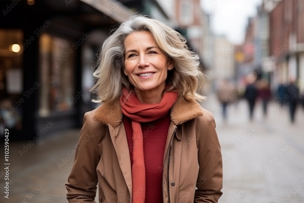 Portrait of a happy senior woman walking in the city street. Portrait of a happy senior woman walking in the city street.