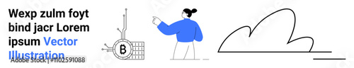 Wallpaper Mural Person with blue sweater gesturing, abstract clock with B symbol, cloud illustration. Ideal for creative projects, web design, business concepts, educational materials, marketing, startups Torontodigital.ca