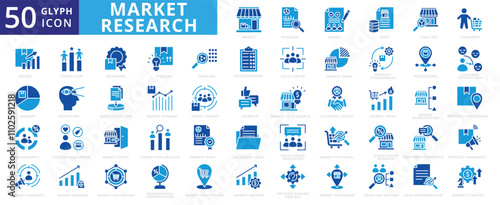 Market research icon set of segment, demand, survey, competitor, customer, data, perception, awareness, dynamic, analysis, entry, consumer, strategy, business, innovation, target, growth, branding