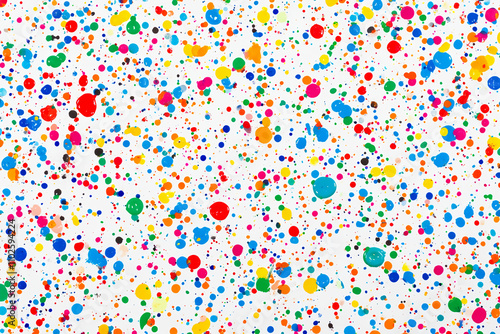 Isolated colorful confetti background. Abstract colorful background with lots of paint splashes. Ink drips flowing.