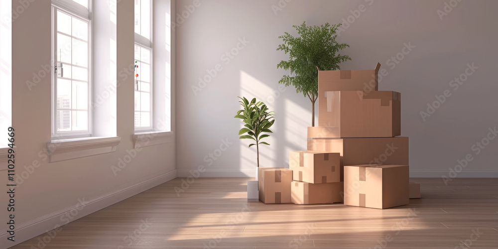 new apartment empty room with boxes Generative AI new apartment empty room with boxes Generative AI